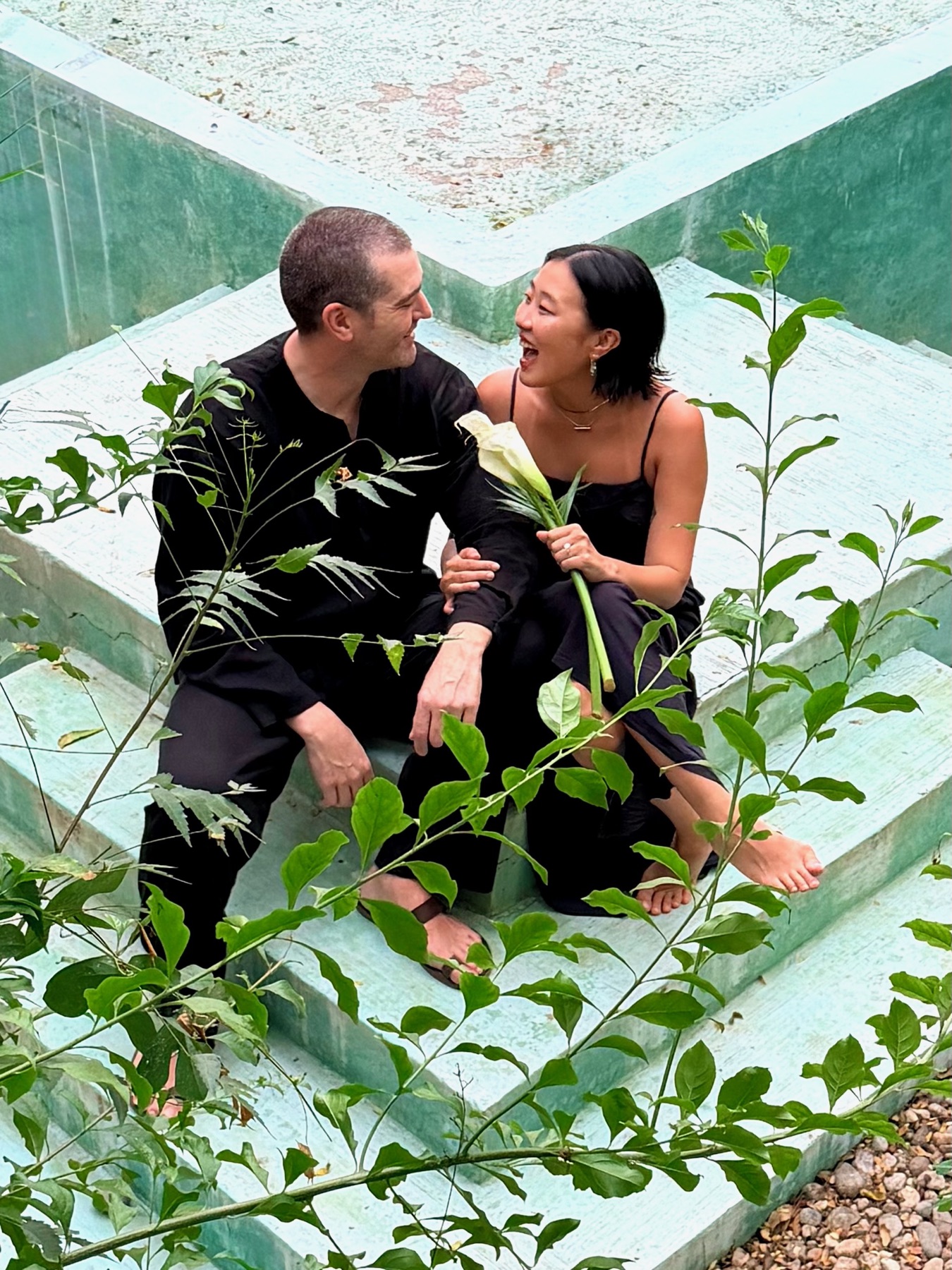 Logan and Stephanie in an Oaxacan courtyard